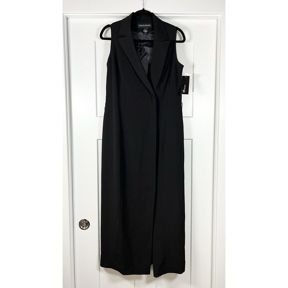 Vtg 90s Jones New York Longline Vest Tuxedo Style Maxi Dress Black Womens Size 8